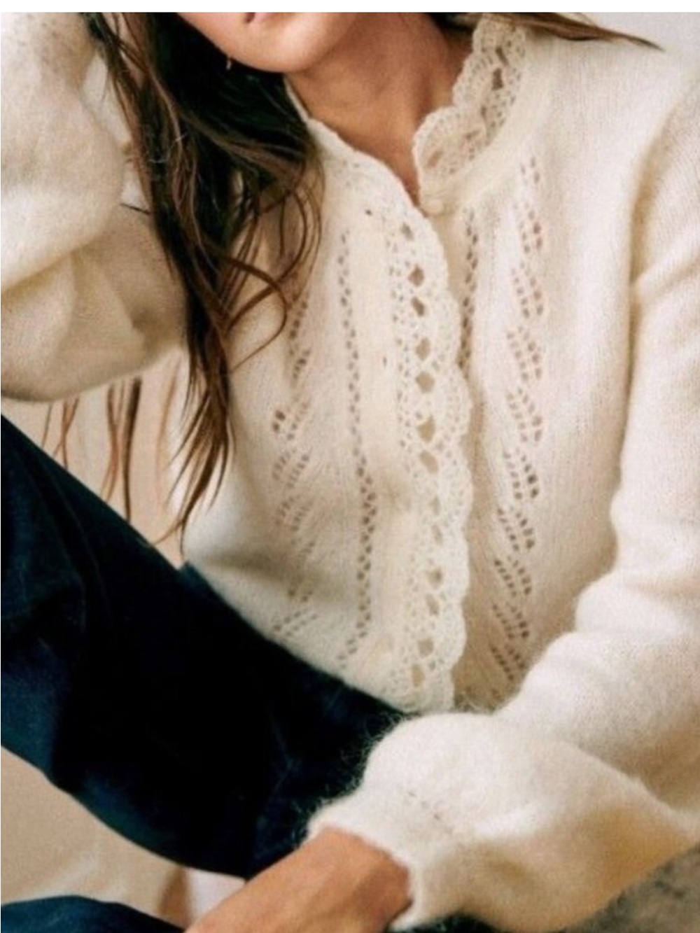 Sezane Ecru Adeline Women's Cardigan Sweater Size S Fuzzy - Picture 3 of 11